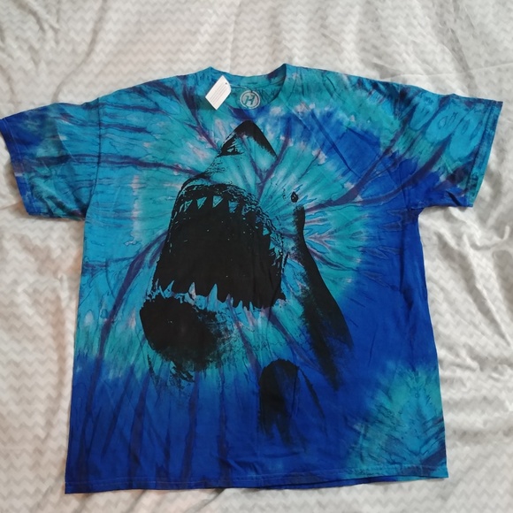 H Other - New " H " Mens Blue & Aqa Tie-Dye " Shark" T'Shirt